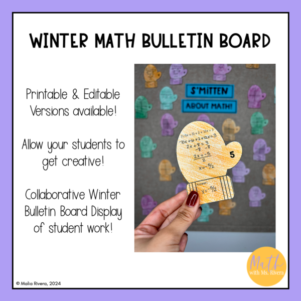 EDITABLE Solving Multi Step Equations Review Bulletin Board Winter Mittens | Algebra 1 | Pre Algebra - Image 2