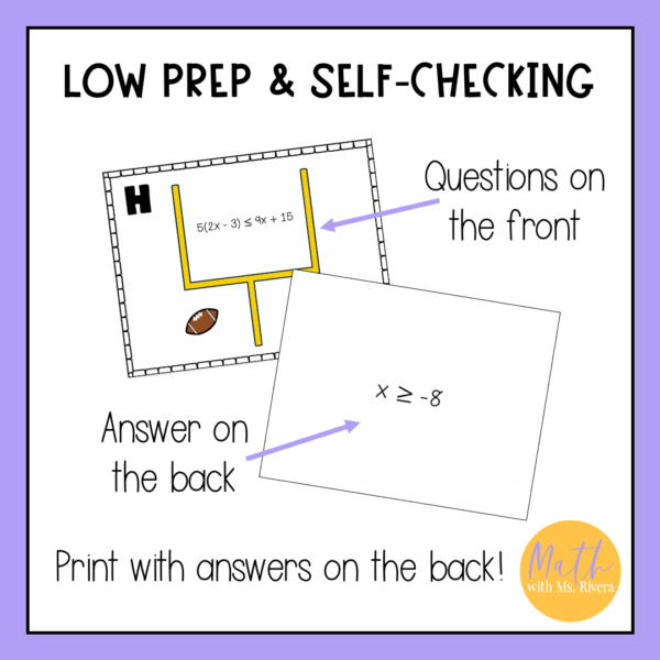 Solving Multi Step Inequalities with Variables on Both Sides Football Task Cards | Algebra 1 - Image 4