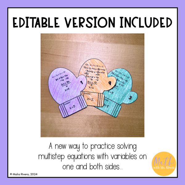 EDITABLE Solving Multi Step Equations Review Bulletin Board Winter Mittens | Algebra 1 | Pre Algebra - Image 4