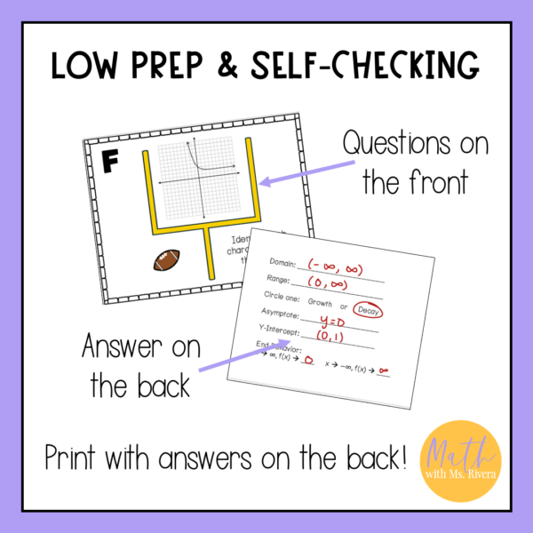 Characteristics of Exponential Functions Football Task Cards Activity | Algebra 2 - Image 4