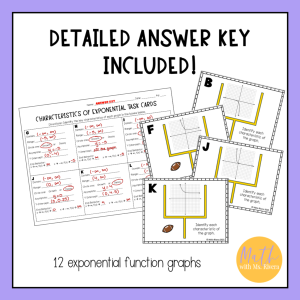 Characteristics of Exponential Functions Football Task Cards Activity | Algebra 2 - Image 2