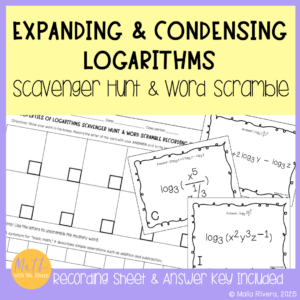 Properties-of-Logs-Scavenger-Hunt-Word-Scramble-COVER