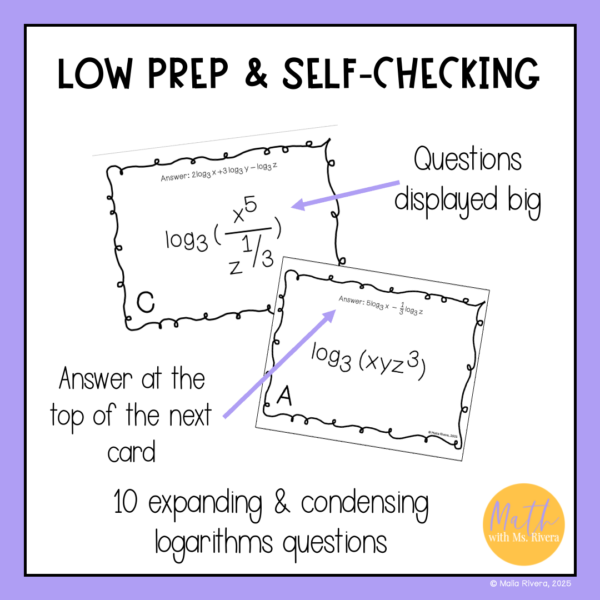 Expanding & Condensing Logarithms Scavenger Hunt & Mystery Word Scramble for Algebra 2 - Image 2