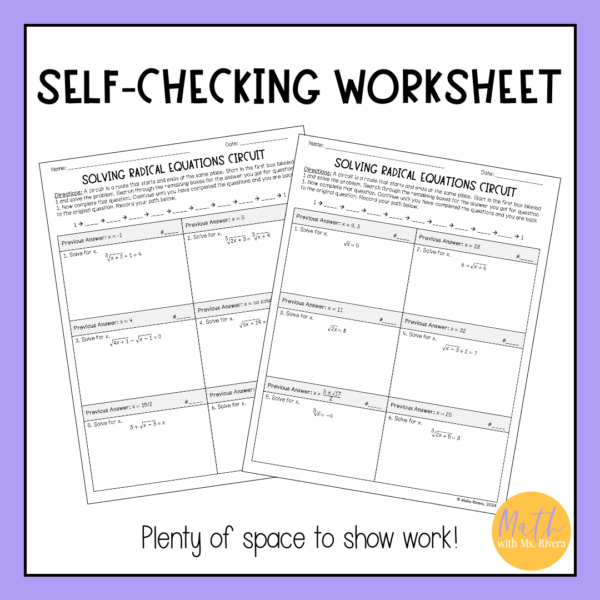 Solving Radical Equations Differentiated Circuit Worksheet for Algebra 2 - Image 3