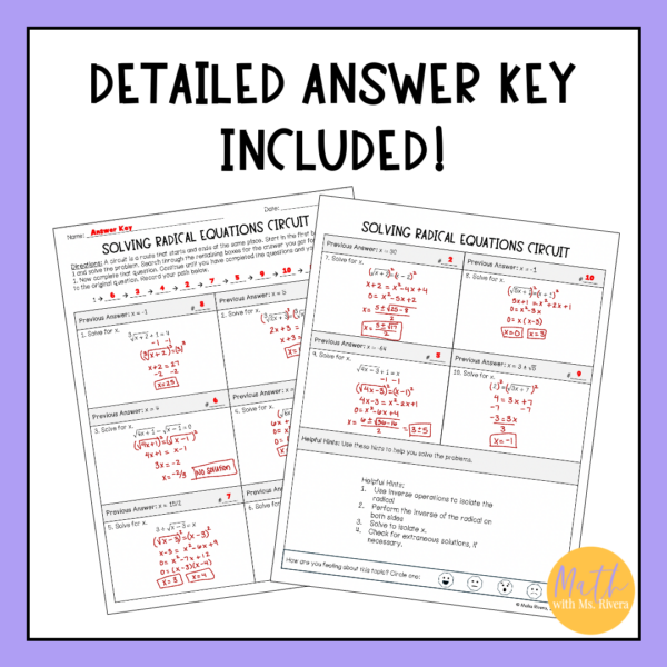 Solving Radical Equations Differentiated Circuit Worksheet for Algebra 2 - Image 4