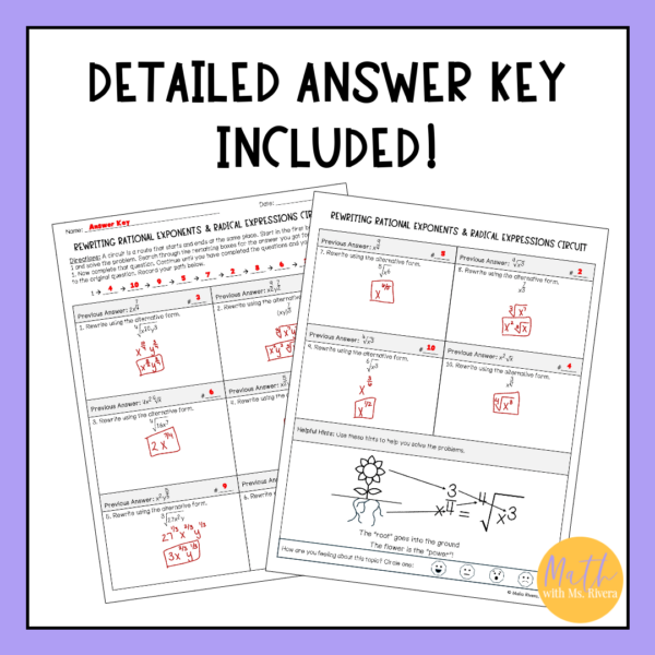 Rewriting Rational Exponents & Radical Form Differentiated Circuit Worksheet for Algebra 2 - Image 4