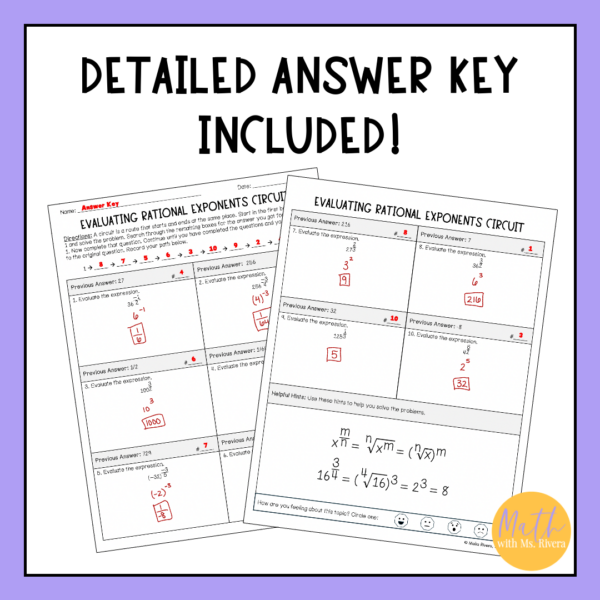 Evaluating Rational Exponent Expressions Differentiated Circuit Worksheet for Algebra 2 - Image 4