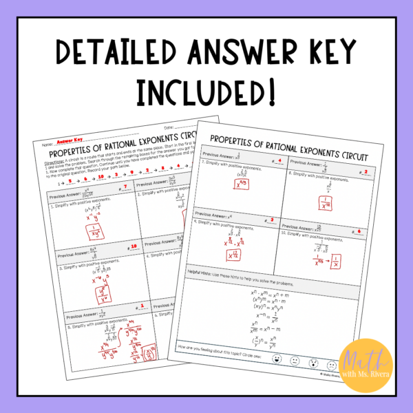 Properties of Rational Exponents Differentiated Circuit Worksheet for Algebra 2 - Image 4