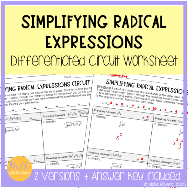 simplifying-radical-expressions-differntiated-circuit-worksheet-COVER