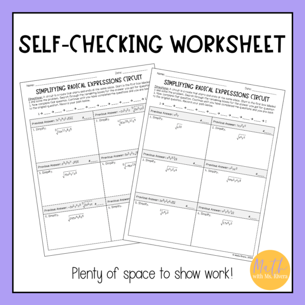 Simplifying Radical Expressions with Variables Differentiated Circuit Worksheet for Algebra 2 - Image 3