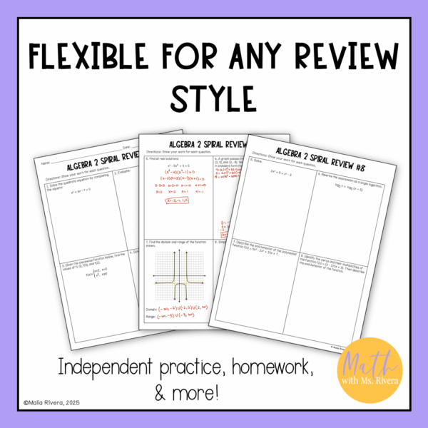 Algebra 2 Spiral Review End of Year Packet Thumbnail 2