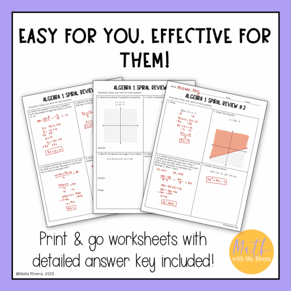 Algebra 1 Spiral Review End of Year Packet | Final Exam Test Prep Worksheets - Image 4