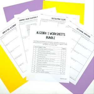 Full Year Algebra 1 Worksheet Bundle Cover