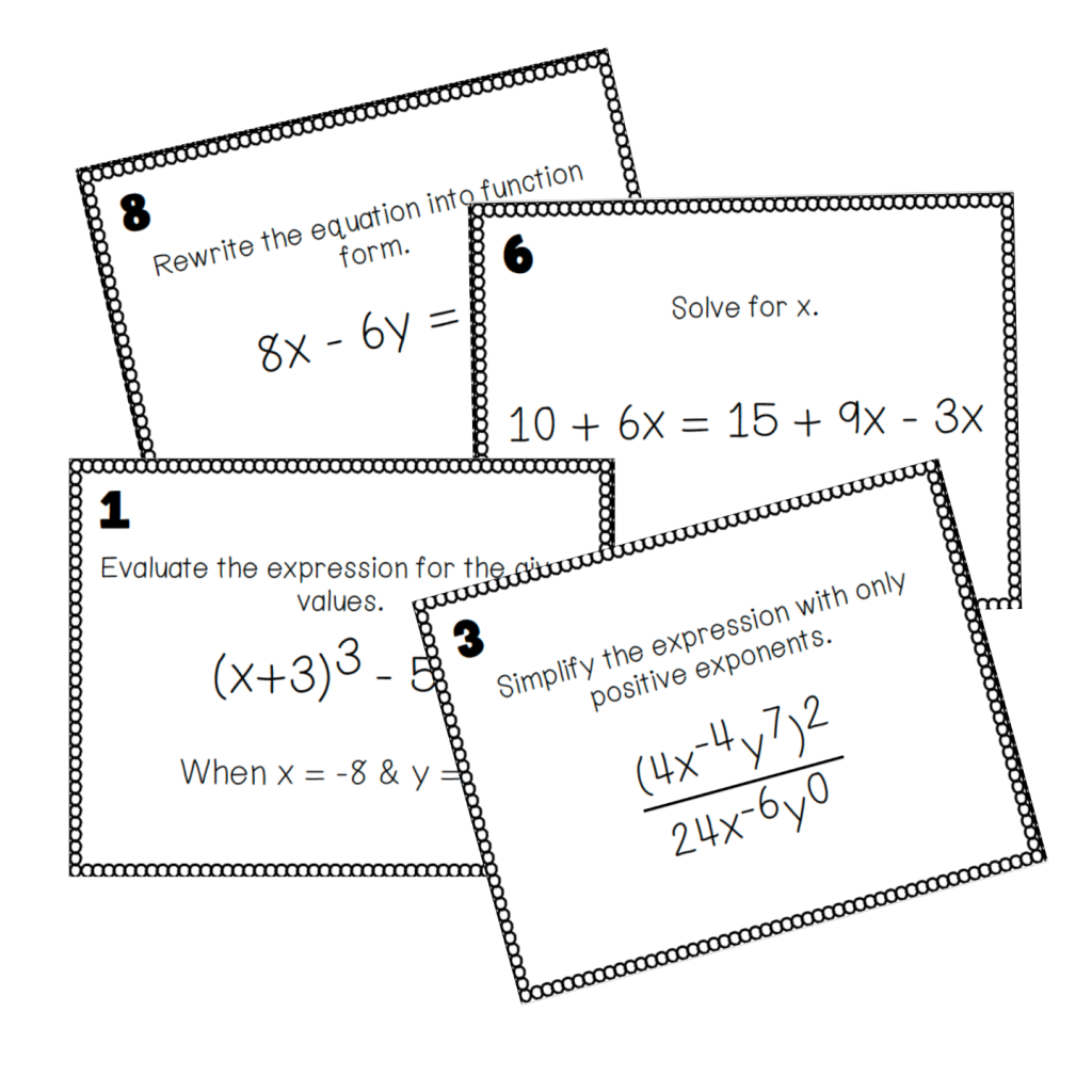 Algebra 1 Review Task Cards Free