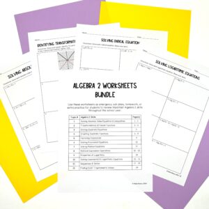 Algebra 2 Worksheet Bundle Cover