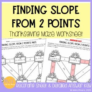 Thanksgiving Finding Slope from Two Points Maze Worksheet COVER