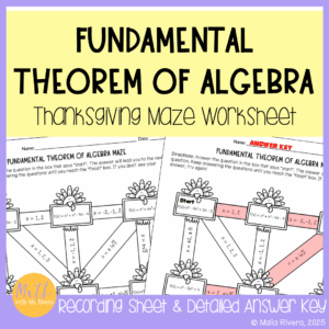 Fundamental Theorem of Algebra Maze Worksheet Thanksgiving COVER