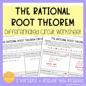 Rational Root Theorem differentiated circuit worksheet cover
