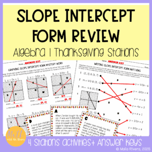 Slope Intercept Form Review Stations Thanksgiving Algebra 1 Activity COVEr