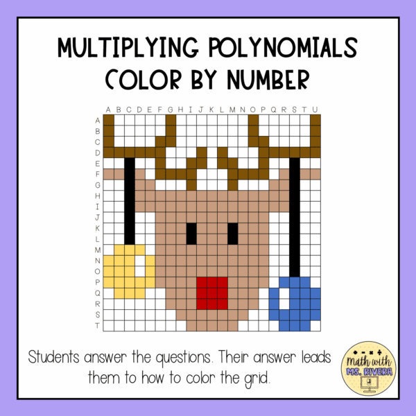 Winter Multiplying Polynomials Color by Number Worksheet for Algebra 1 ...