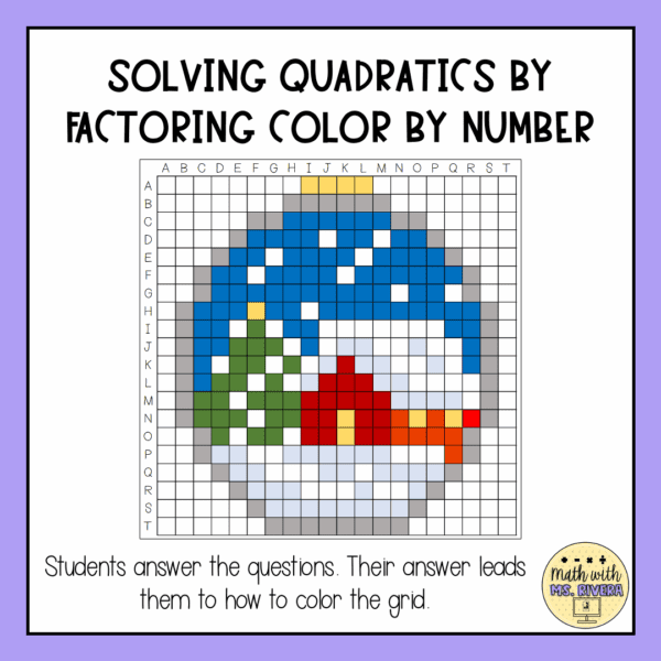 Winter Solving Quadratic Equations by Factoring Color by Number ...