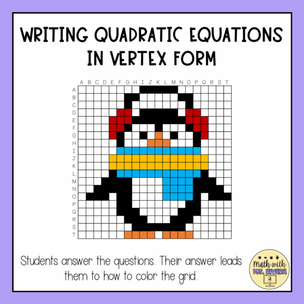 Winter Writing Quadratic Equations in Vertex Form Color by Number ...