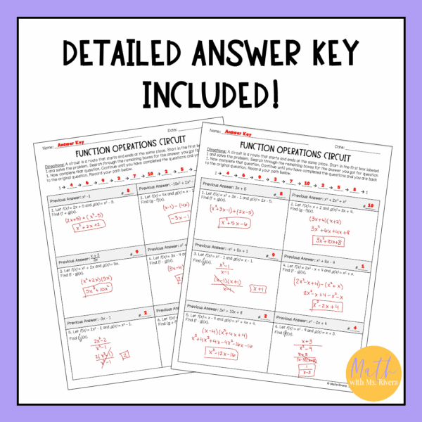 Function Operations Differentiated Circuit Worksheet for Algebra 2 ...