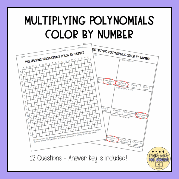 Winter Multiplying Polynomials Color by Number Worksheet for Algebra 1 ...