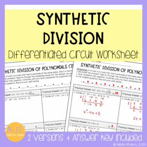 synthetic division of polynomials differentiated circuit worksheet cover