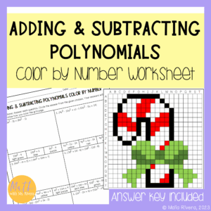 Adding and subtracting polynomials color by number winter worksheet COVER