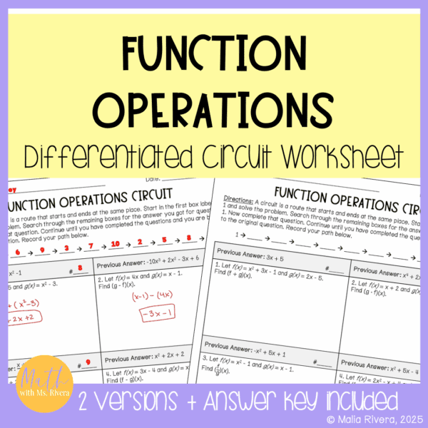 Function Operations Differentiated Circuit Worksheet for Algebra 2 ...