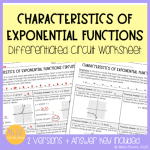 Characteristics of Exponential Functions Differentiated Circuit Worksheet COVER
