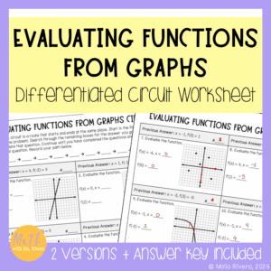Evaluating functions from graphs differentiated circuit worksheet COVER