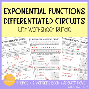 Exponential Functions Unit Differentiated Circuit Worksheets COVER