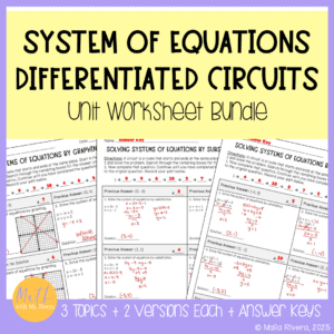 Solving Systems of Equations Unit Differentiated Circuit Worksheet Bundle COVER