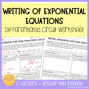 Writing Exponential Equations Differentiated Circuit Worksheet COVER