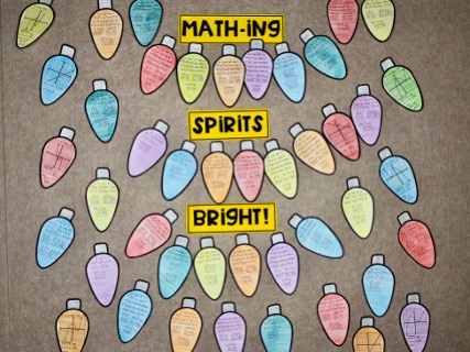 Mathing Spirits Bright Holiday Lights Bulletin Board - Winter Math Activities