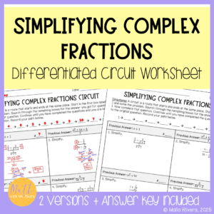 Simplifying Complex Fractions Differentiated Circuit Worksheet COVER