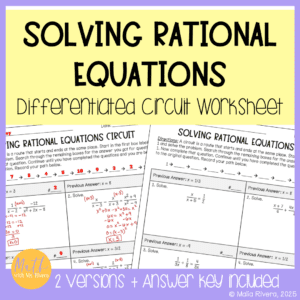 Solving Rational Equations Differentiated Circuit Worksheet COVER