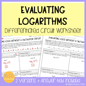 Evaluating Logarithms Differentiated Circuit Worksheet Algebra 2 COVER