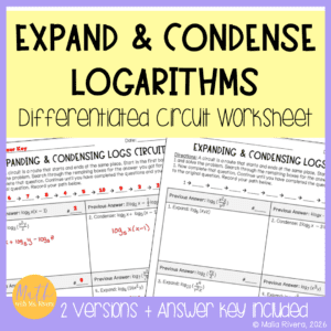 Expanding and Condensing Logarithms Differentiated Circuit Worksheet COVER