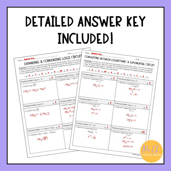 Logarithmic Functions Unit Differentiated Circuit Worksheets for ...