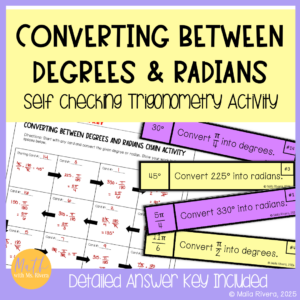 converting between degrees and radians on the unit circle self checking paper chain for Algebra 2 and PreCalculus Trigonometry COVER - Malia Rivera
