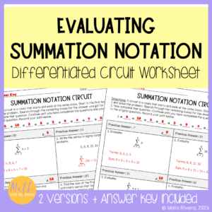 Evaluating Summation Notation Differentiated Circuit Worksheet COVER Malia Rivera