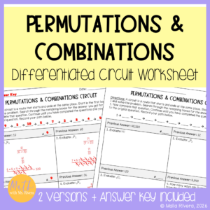 Permutations and Combinations Differentiated Circuit Worksheet COVER Malia Rivera