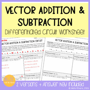 Vector Addition and Subtraction Differentiated Circuit Worksheet for PreCalcullus Cover - Malia Rivera