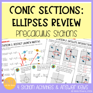 Conic Sections - Ellipses Review Stations for PreCalculus - Space Themed Stations COVER - Malia Rivera