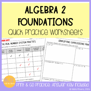 Algebra 2 math practice worksheets - Algebra foundations review worksheet set - Malia Rivera