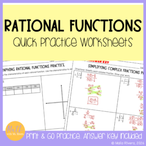 Rational Functions Practice Worksheets for Algebra 2 Homework
