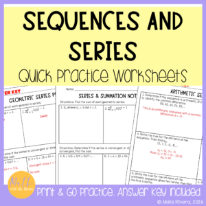 Sequences and Series Practice Worksheets Algebra 2